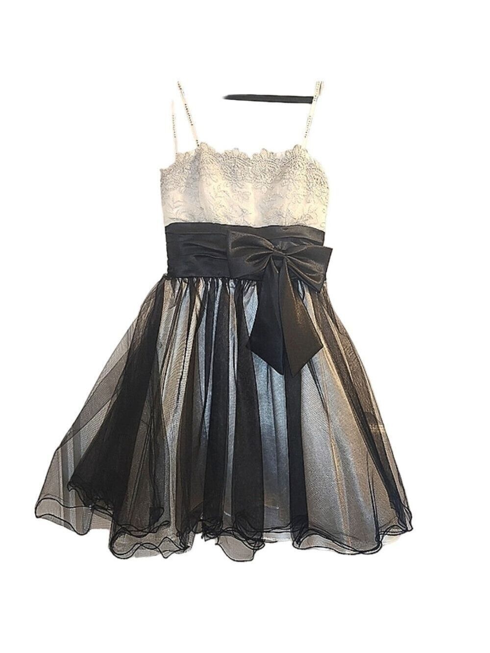 Masquerade Formal homecoming dress Sz 3/4 White Embroidered Lace Satin Bow Tulle